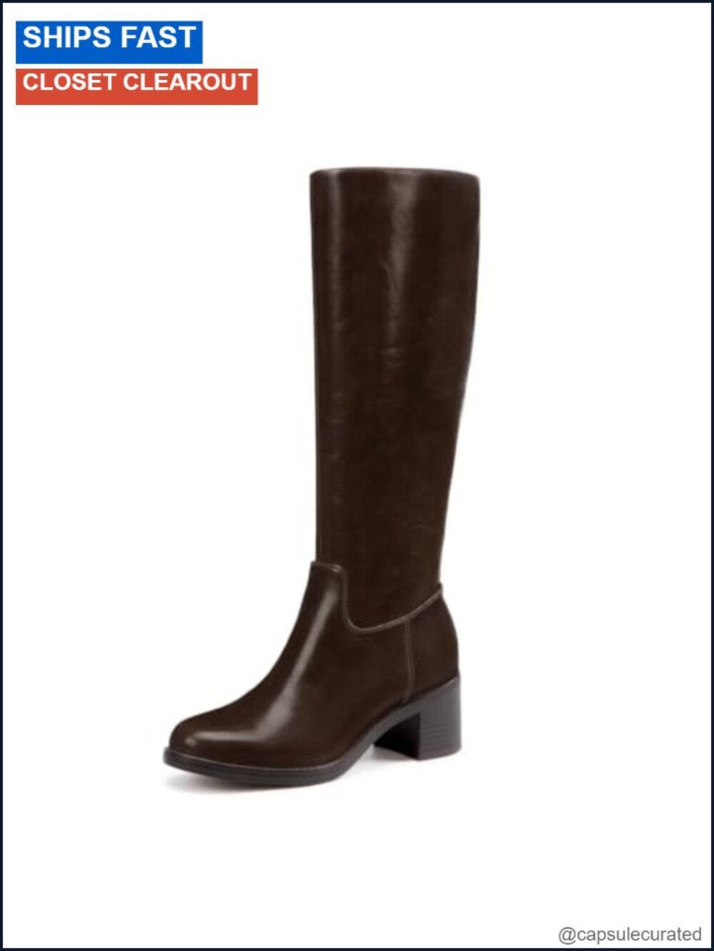 Women's Knee High Chunky Heel Boots Round Toe Faux Leather Zip Up Fall Boots
